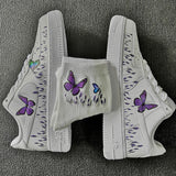 Custom Sneaker AF1 With Romantic lavender and purple butterfly And Matching Socks
