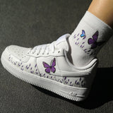 Custom Sneaker AF1 With Romantic lavender and purple butterfly And Matching Socks