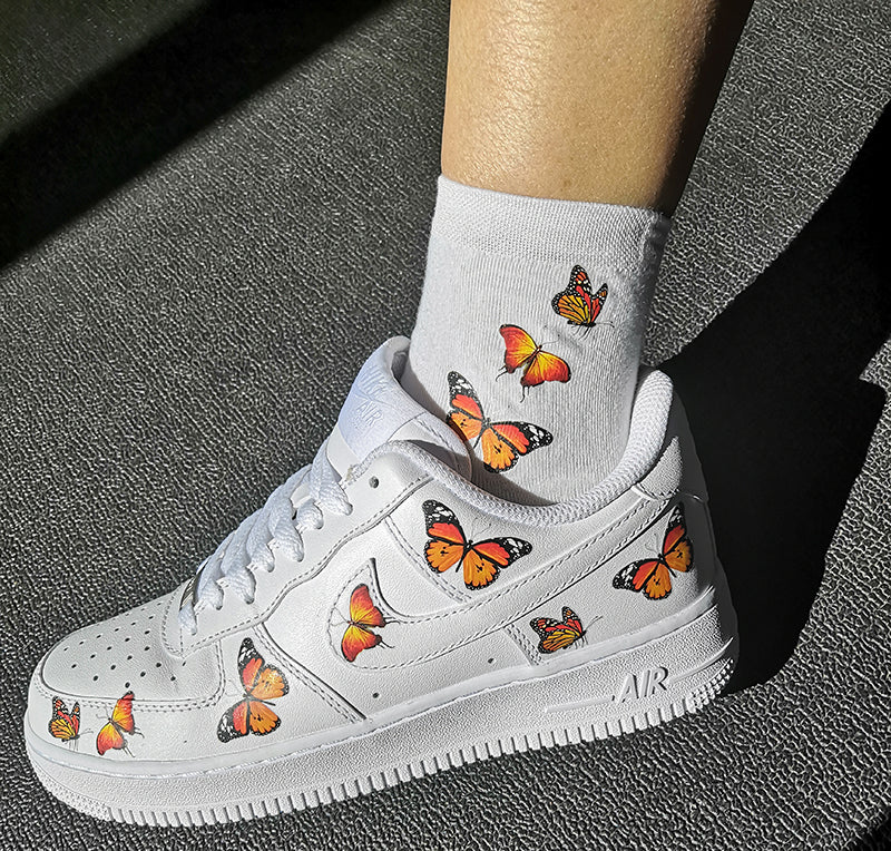 Custom Sneaker AF1 Brown Butterflies With 1 Pair Matching Socks Free