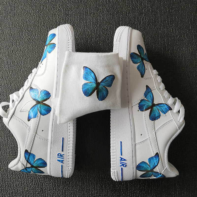 Custom Nike Air Force 1s With Various Blue Butterflies – theshoesgirl