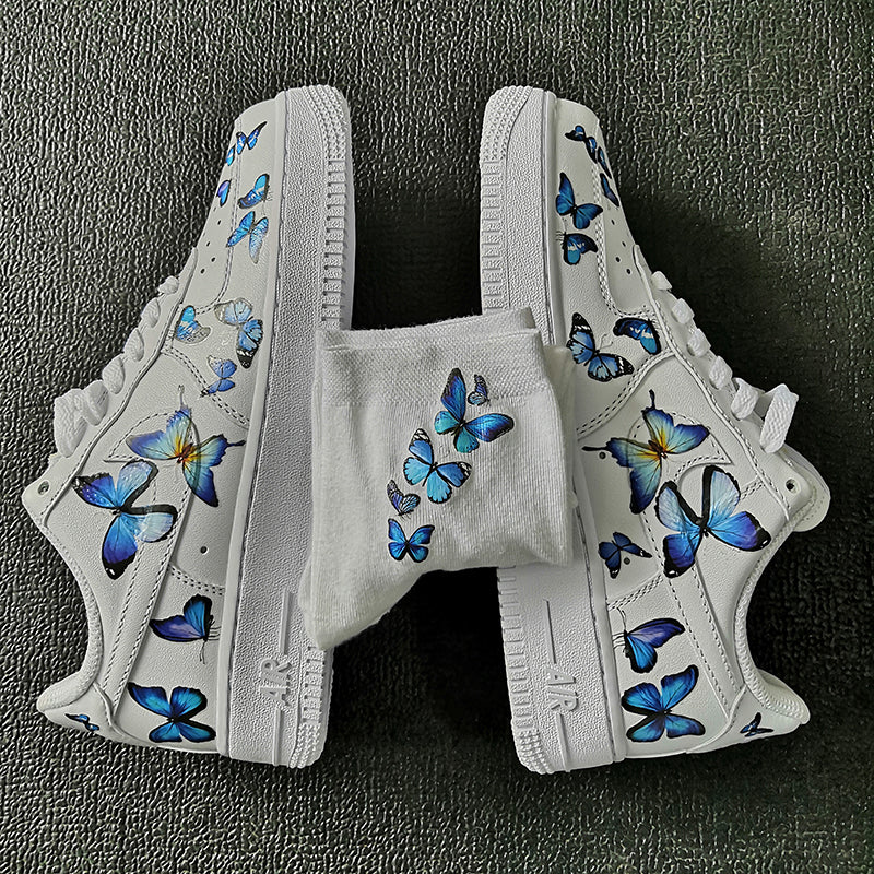 Custom Nike Air Force 1s With Various Blue Butterflies