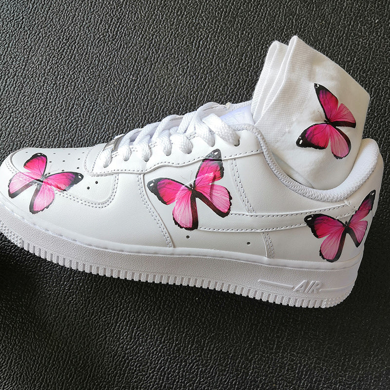 Custom AF1 Pink Butterflies And 1 Pair Matching Pink Butterfly Socks