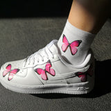 Custom AF1 Pink Butterflies And 1 Pair Matching Pink Butterfly Socks