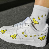 Custom Sneaker Nike Air Force 1 With Yellow Butterflies And 1 Pair Matching Socks For Free