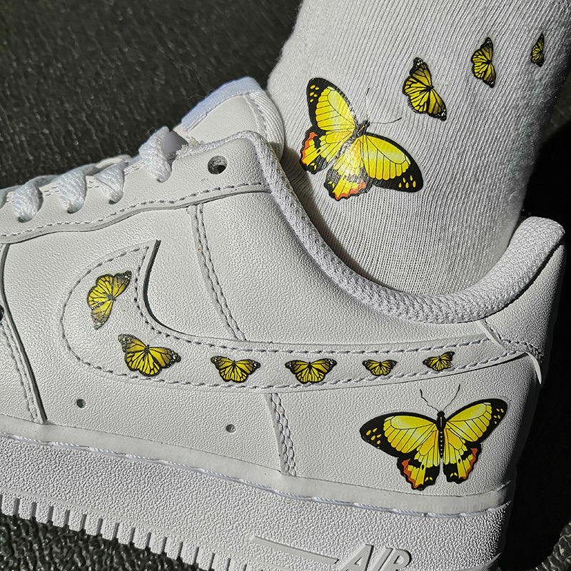 Custom Sneaker Nike Air Force 1 With Yellow Butterflies And 1 Pair Matching Socks For Free