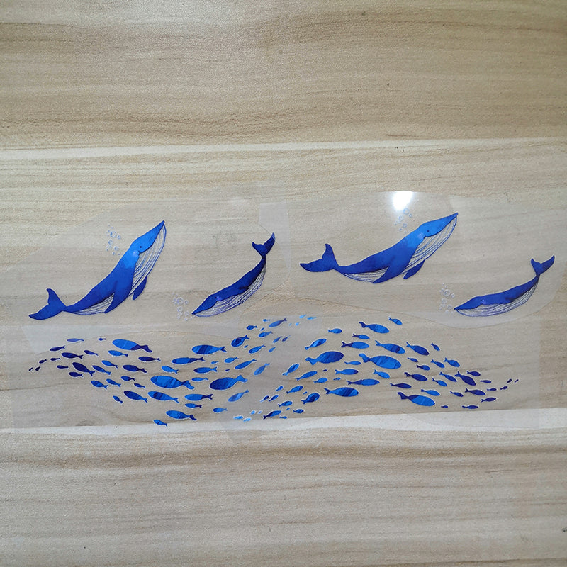 Iron On Patches Two Whales Hunting Shoal Of Fishs