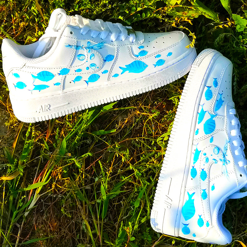 Ocean Theme Custom AF1 Custom Sneaker With Fishes Under the Water