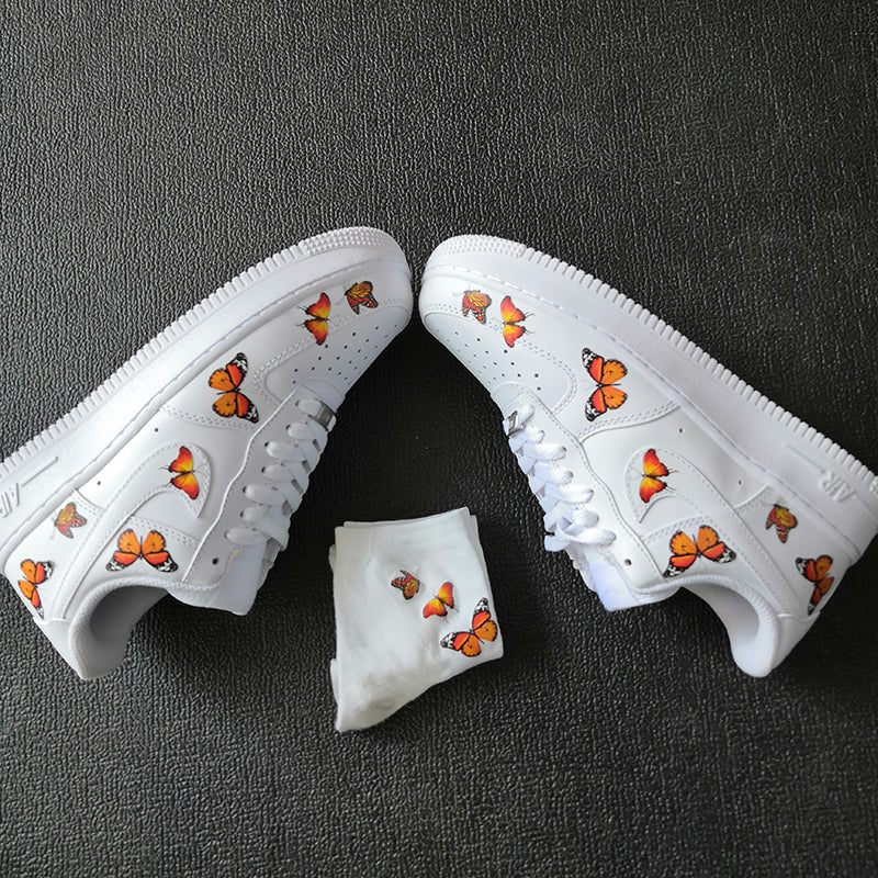 Custom Sneaker AF1 Brown Butterflies With 1 Pair Matching Socks Free