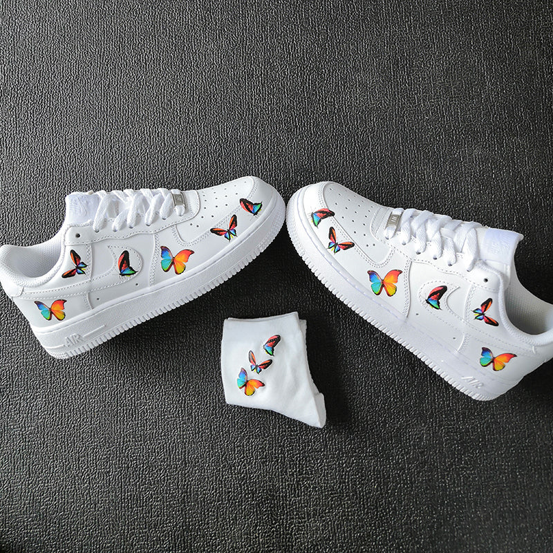 custom sneaker with colorful butterflies