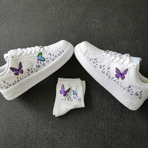 Custom Sneaker AF1 With Romantic lavender and purple butterfly And Matching Socks