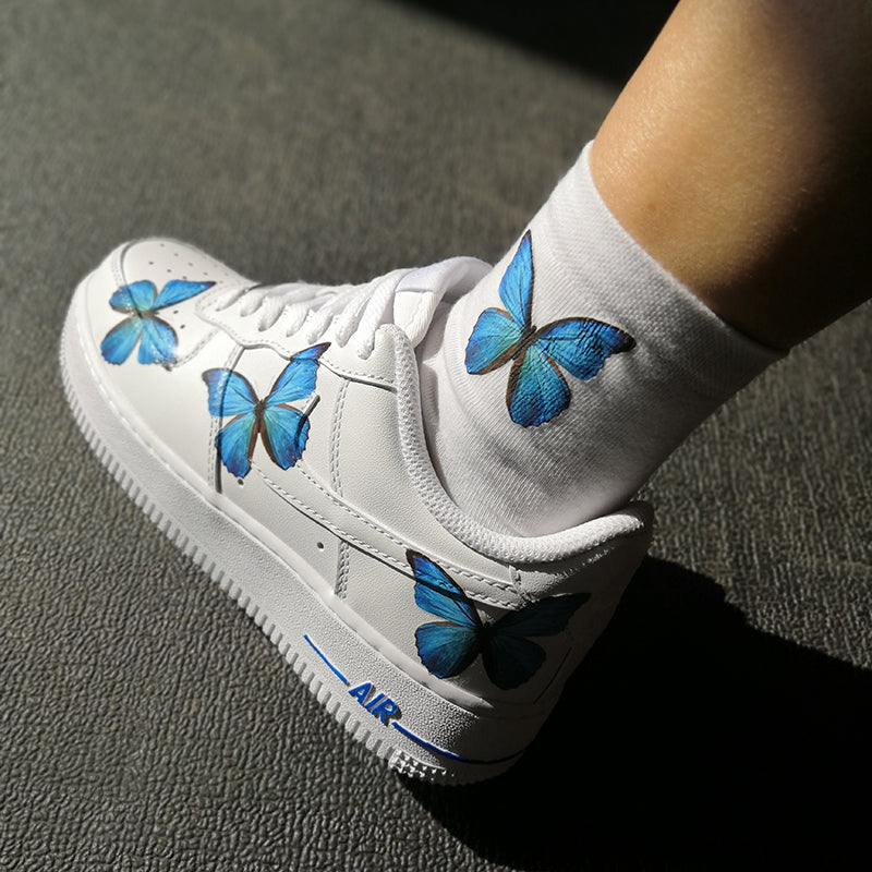 Light Blue and Purple Swallowtail Butterfly Custom Air Force 1 - Hand –  Merakicks