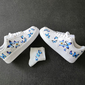 Custom Nike Air Force 1s With Various Blue Butterflies
