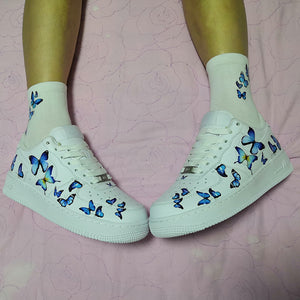 Custom Nike Air Force 1s With Various Blue Butterflies
