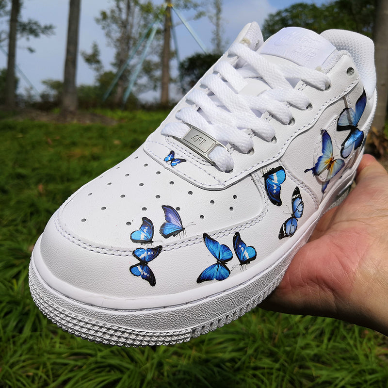 Custom Nike Air Force 1s With Various Blue Butterflies – theshoesgirl