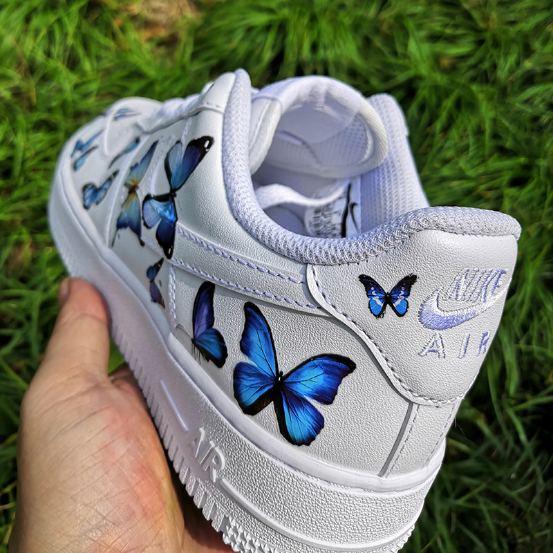 Dripping Blue Custom Air Force 1 Sneakers with Butterflies. Low, Mid & –  JOY'S