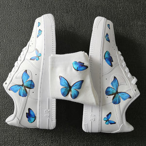 Custom Sneaker Nike Air Force 1s With Various Blue Butterflies