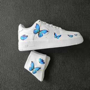 Custom Sneaker Nike Air Force 1s With Various Blue Butterflies