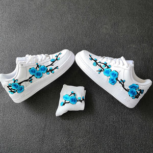 Custom Sneaker AF1 Blue Embroidery Blossom