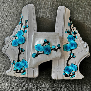 Custom Sneaker AF1 Blue Embroidery Blossom