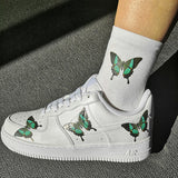 Custom Sneaker Nike AF1 White Low With Green and Black Butterflies And 1 Pair Matching Socks For Free