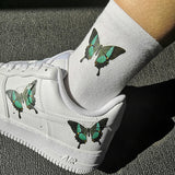 Custom Sneaker Nike AF1 White Low With Green and Black Butterflies And 1 Pair Matching Socks For Free