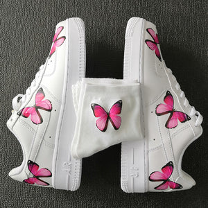 Custom AF1 Pink Butterflies And 1 Pair Matching Pink Butterfly Socks