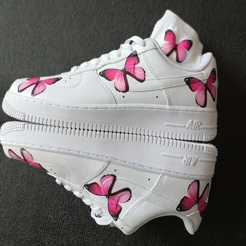 Custom AF1 Pink Butterflies And 1 Pair Matching Pink Butterfly Socks