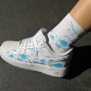 Ocean Theme Custom AF1 Custom Sneaker With Fishes Under the Water