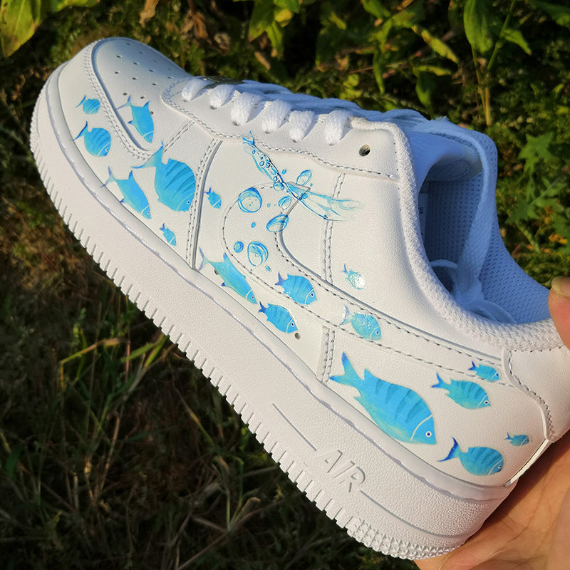 Ocean Theme Custom AF1 Custom Sneaker With Fishes Under the Water