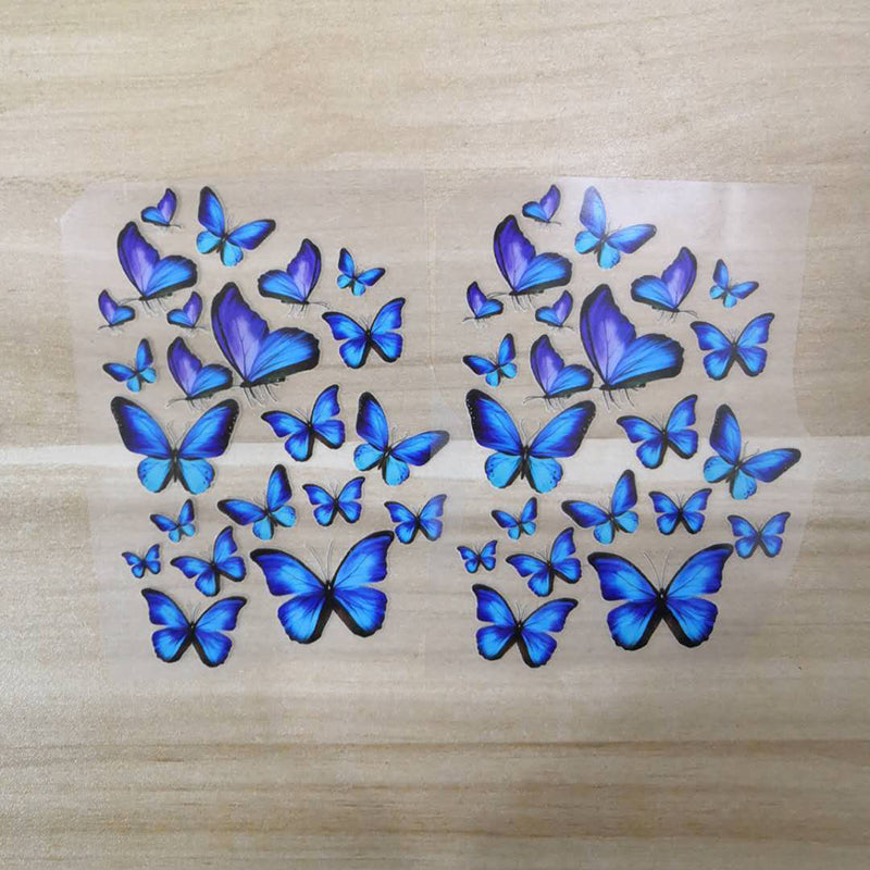 Various Sizes Blue Butterfly Patches,Heat Transfer Butterfly Stickers for Custom/DIY Sneakers, 2 Sheets/ Set