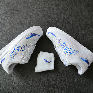 Ocean Theme Custom AF1 With Two Whales Hunting Fishes