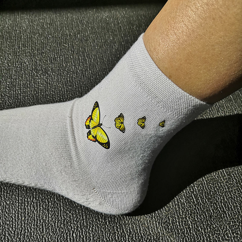 Yellow Butterflies Socks Unisex 3 Pairs Per Set